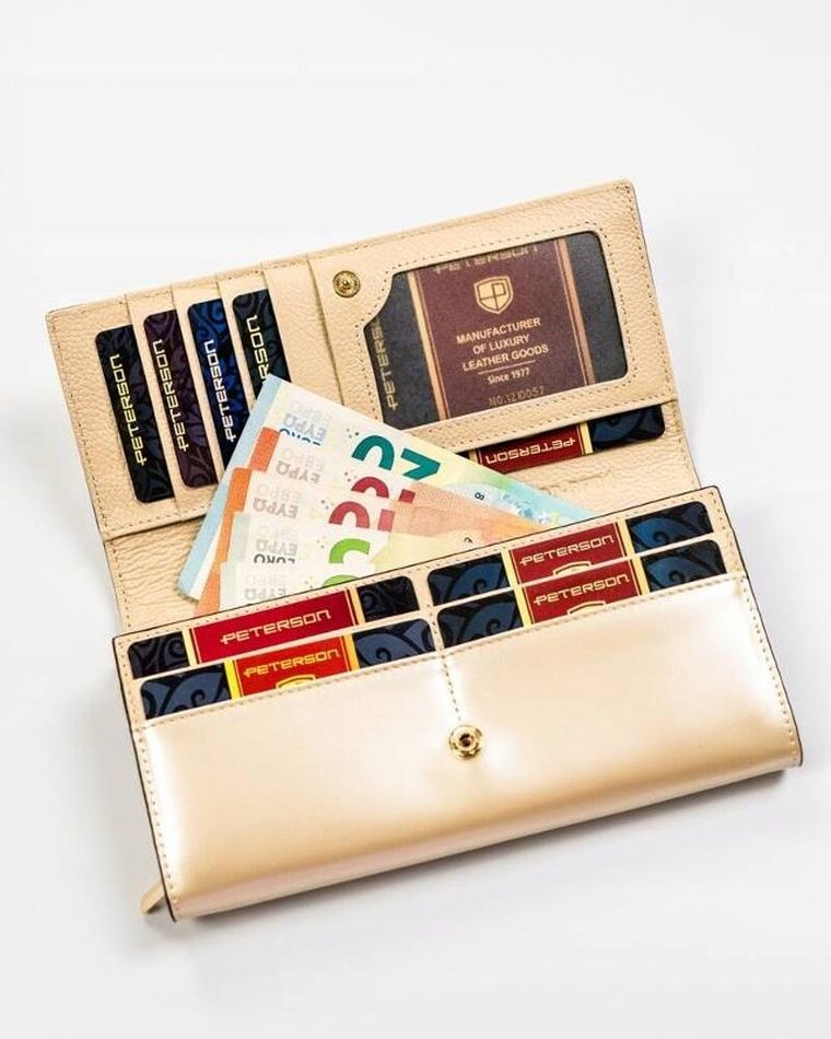 Portfel, beżowy, skórzany, Peterson