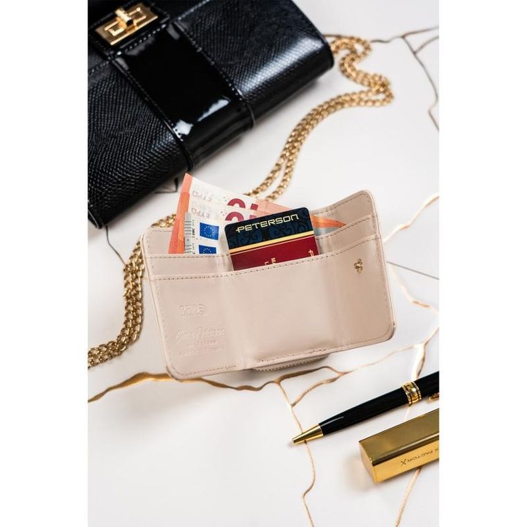 Portfel, beżowy, skórzany, RFID, Peterson