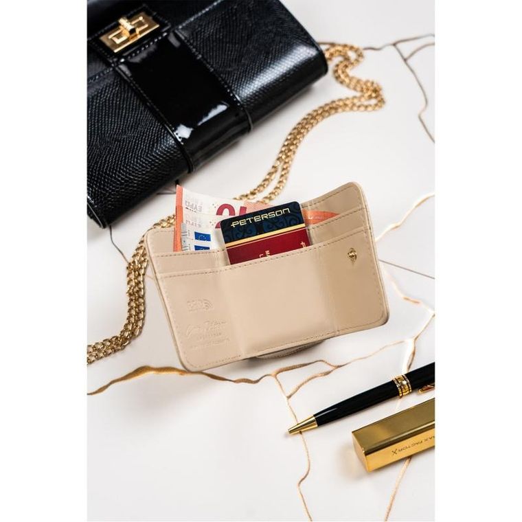 Portfel, beżowy, skórzany, RFID, Peterson