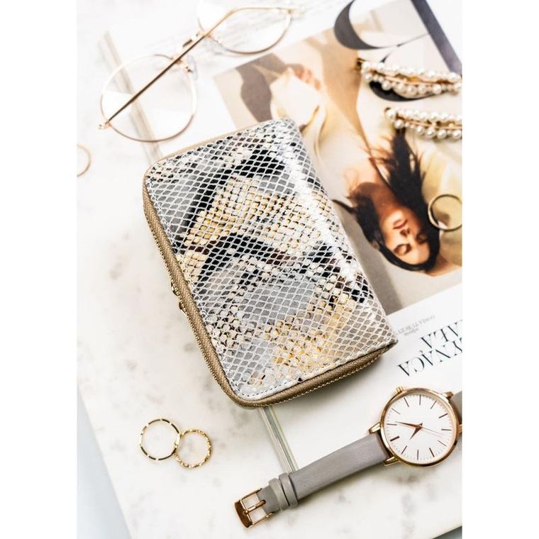 Portfel, beżowy, skórzany, RFID, Peterson