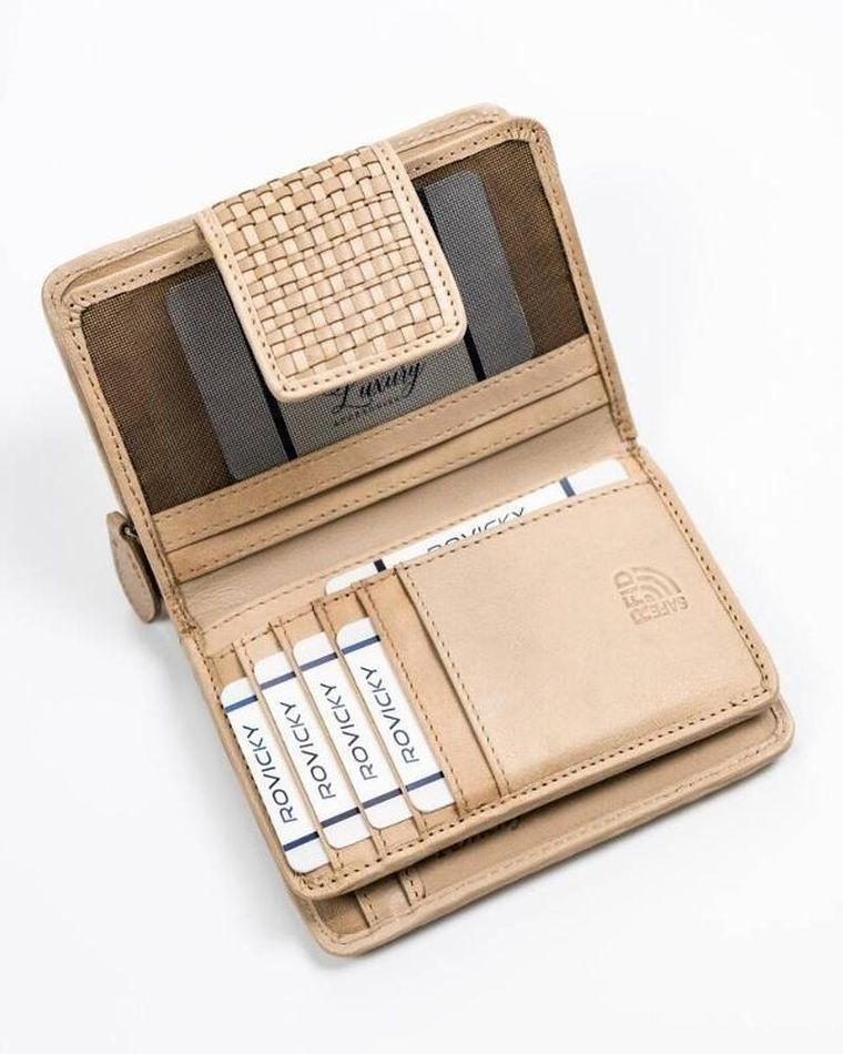 Portfel, beżowy, skórzany, RFID, Rovicky