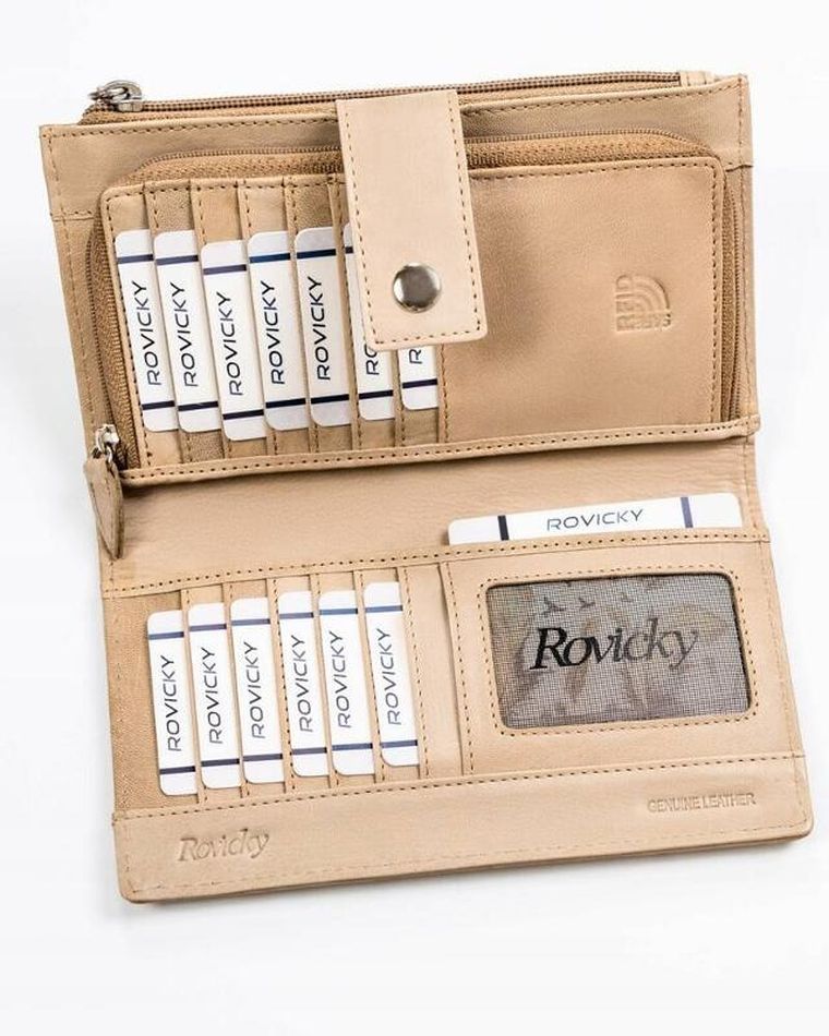 Portfel, beżowy, skórzany, RFID, Rovicky