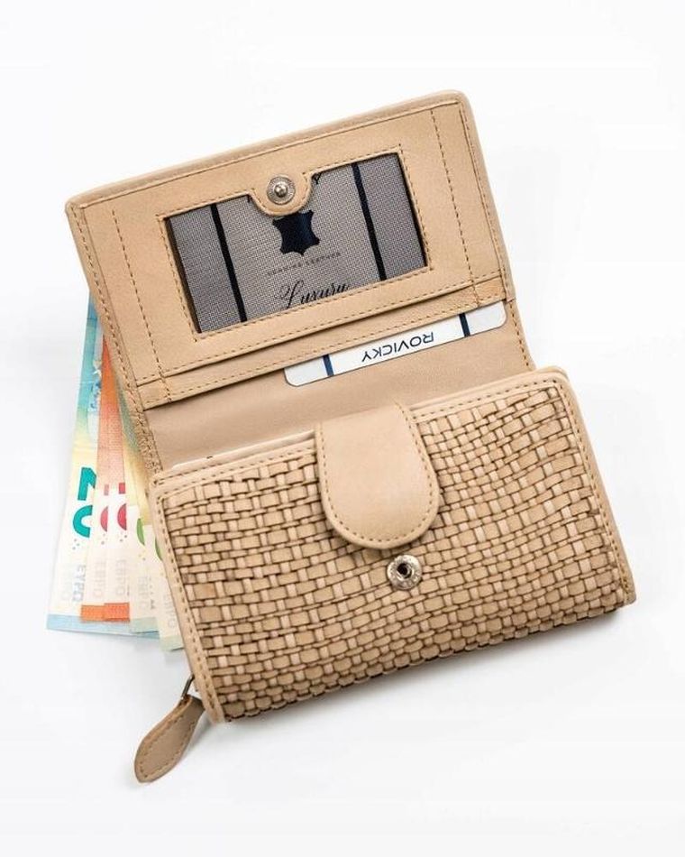 Portfel, beżowy, skórzany, RFID, Rovicky