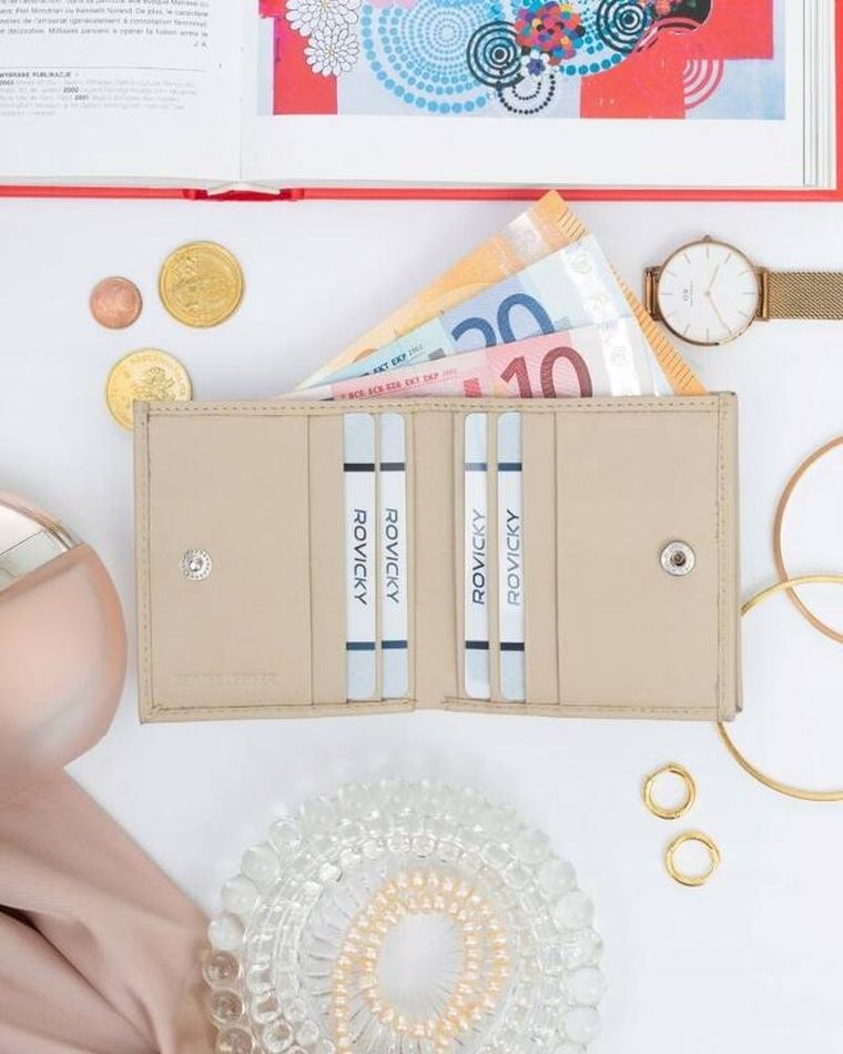 Portfel, beżowy, skórzany, Rovicky
