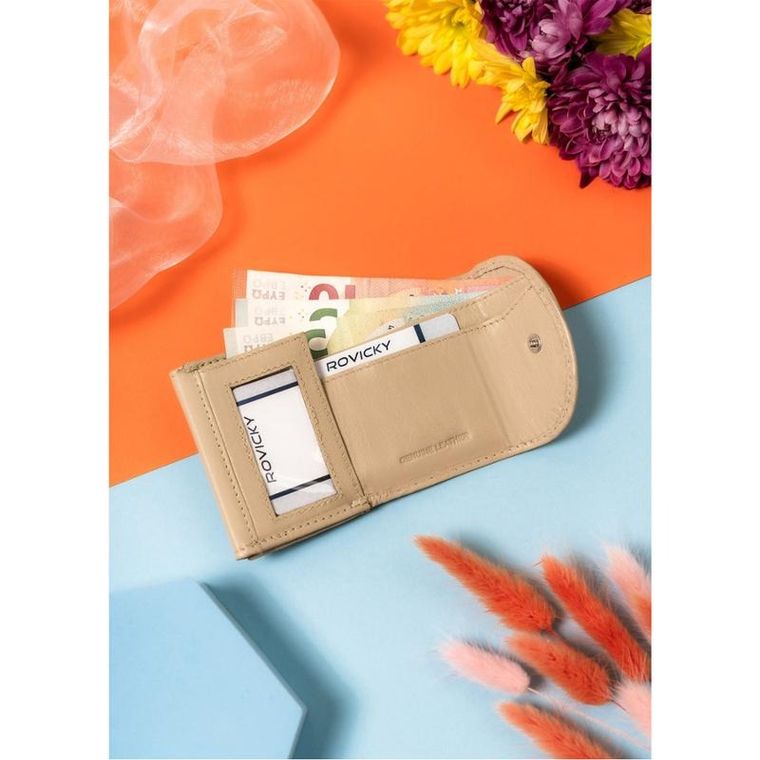 Portfel, beżowy, skórzany, Rovicky