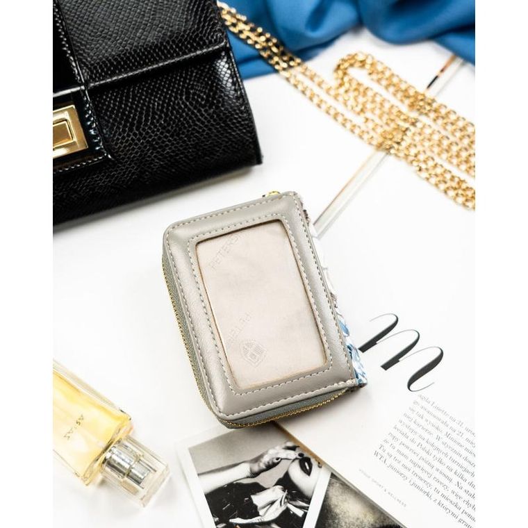 Portfel, biało-niebieski, skórzany, Peterson