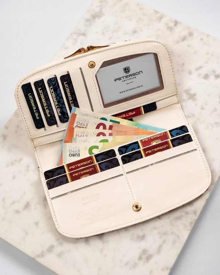 Portfel, biały, skóra ekologiczna, RFID, Peterson