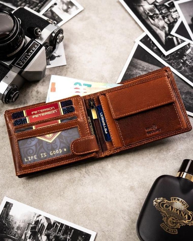Portfel, brązowy, skórzany, byk, Peterson