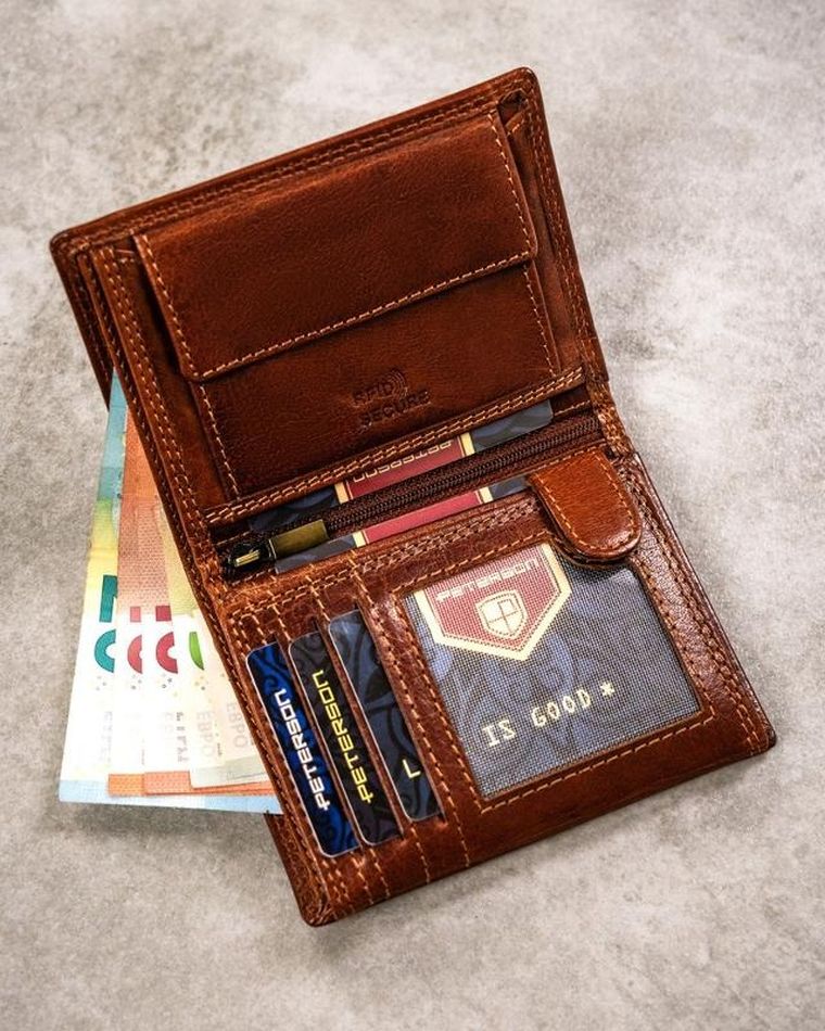 Portfel, brązowy, skórzany, lew, Peterson