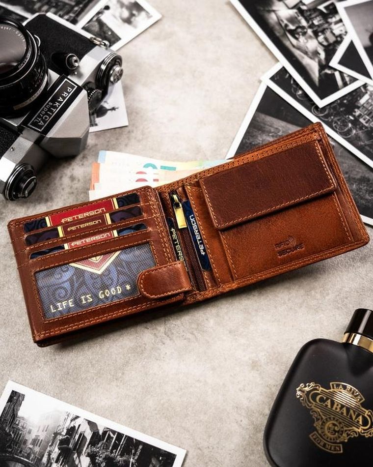 Portfel, brązowy, skórzany, panna, Peterson