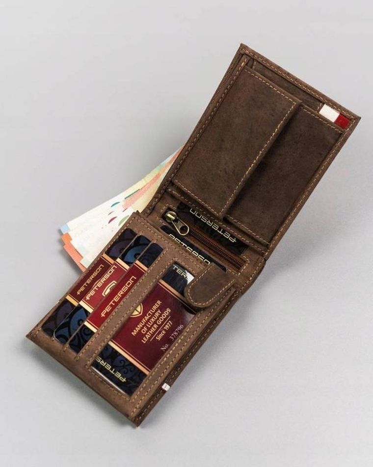 Portfel, brązowy, skórzany, Peterson