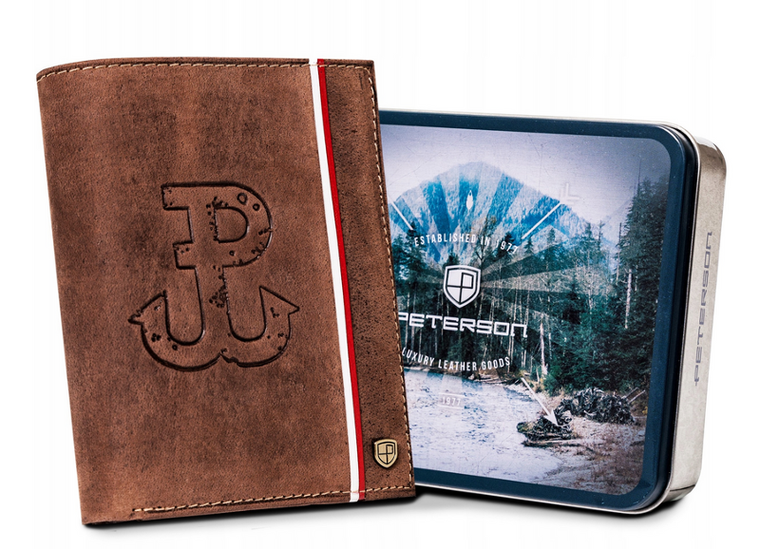 Portfel, brązowy, skórzany, Peterson