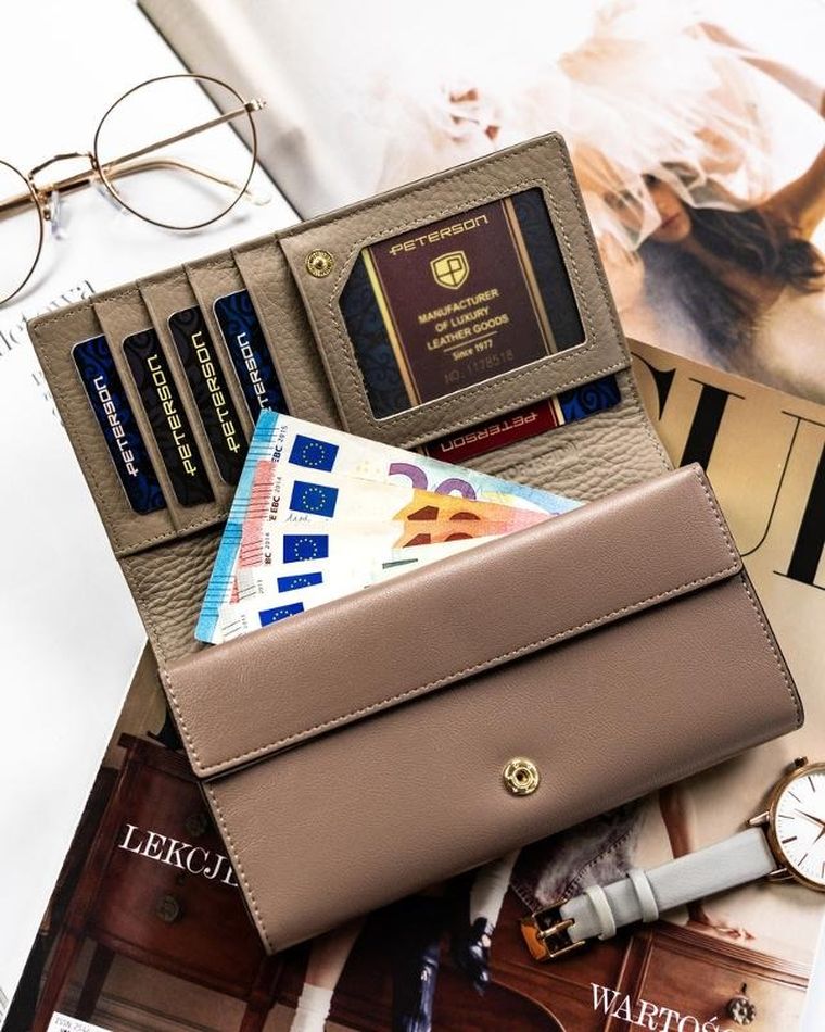 Portfel, brązowy, skórzany, Peterson