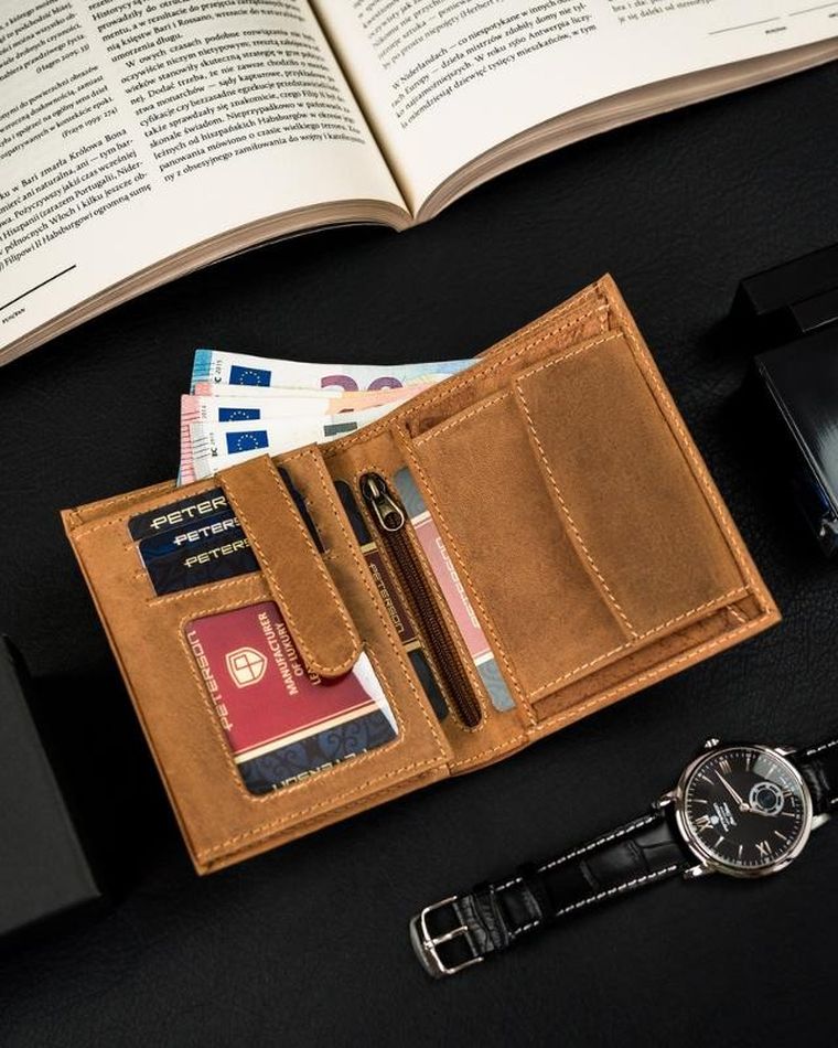 Portfel, brązowy, skórzany, Peterson