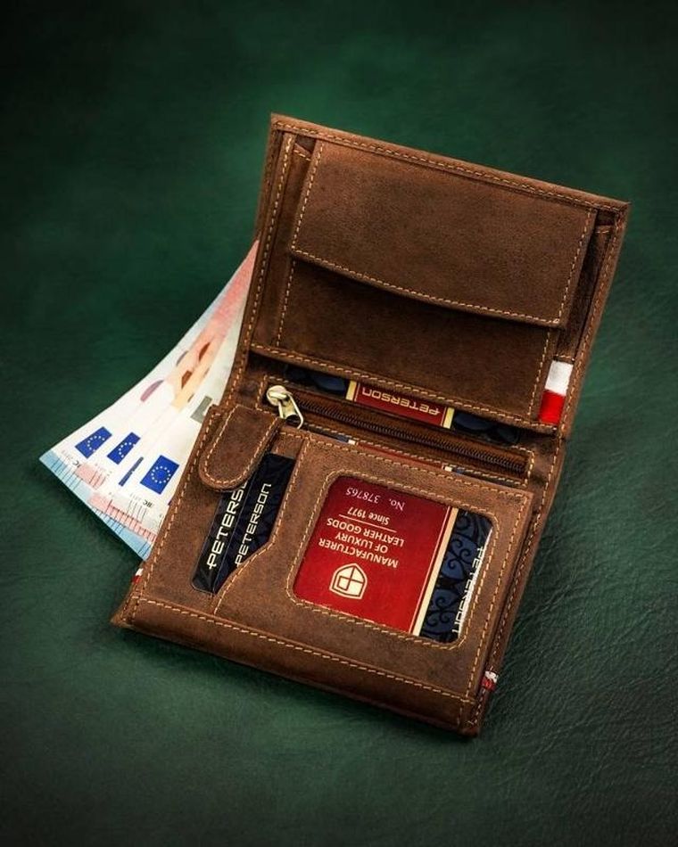 Portfel, brązowy, skórzany, Peterson