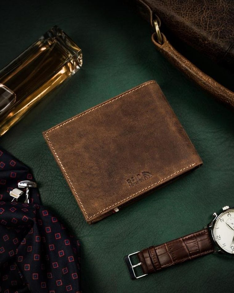 Portfel, brązowy, skórzany, Peterson