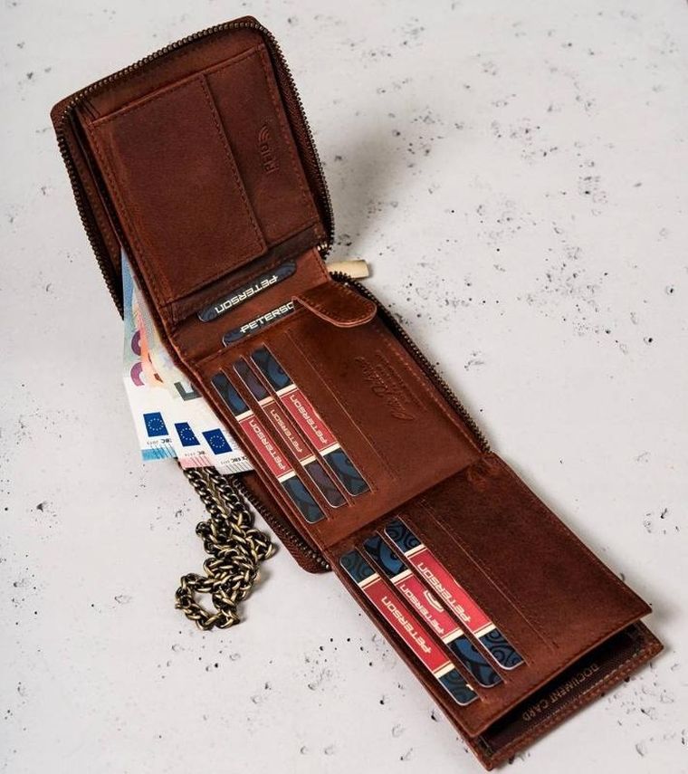 Portfel, brązowy, skórzany, Peterson