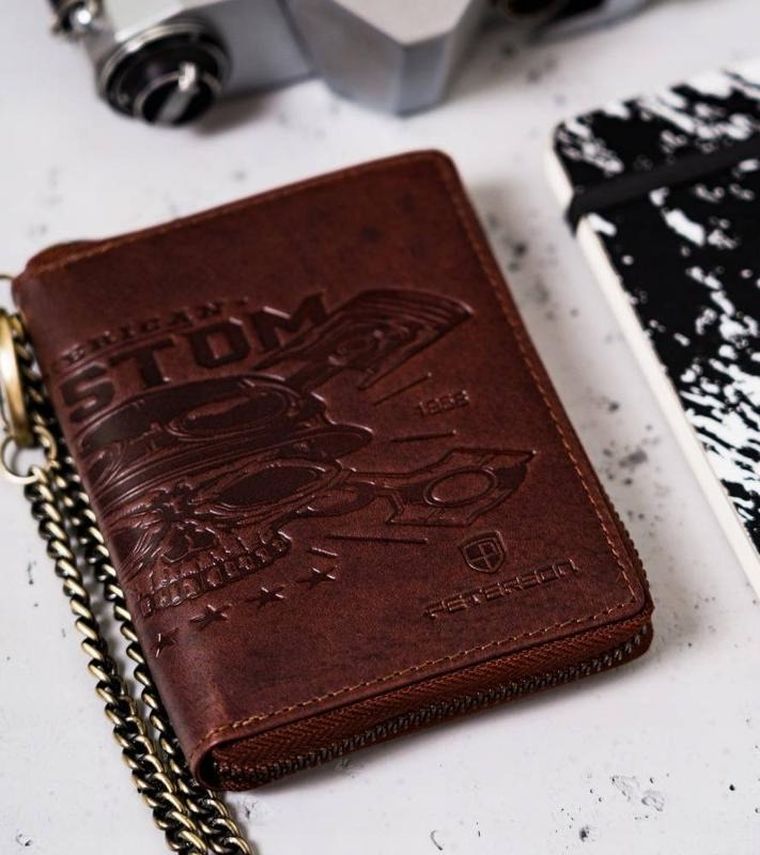 Portfel, brązowy, skórzany, Peterson