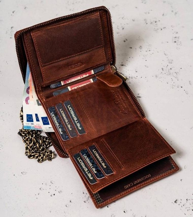 Portfel, brązowy, skórzany, Peterson