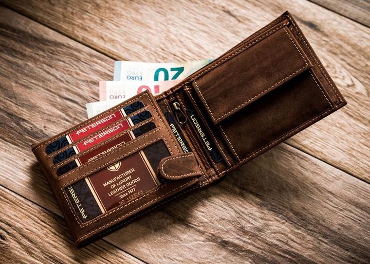 Portfel, brązowy, skórzany, Peterson