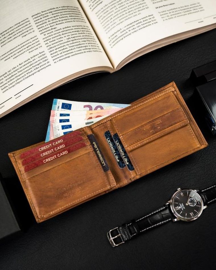 Portfel, brązowy, skórzany, Peterson