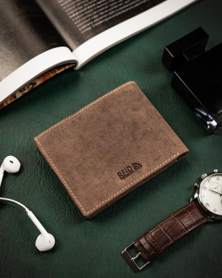 Portfel, brązowy, skórzany, Peterson