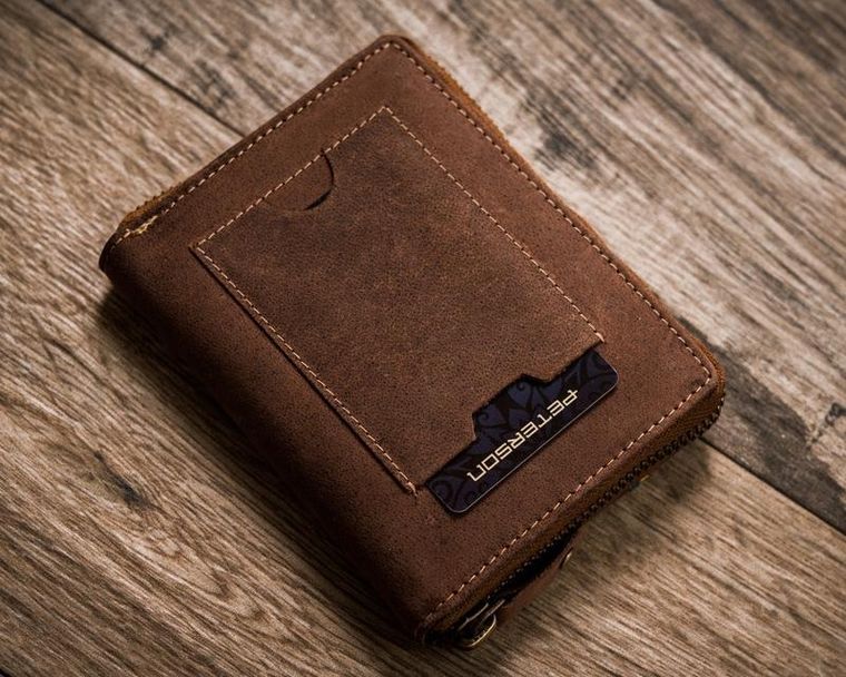 Portfel, brązowy, skórzany, Peterson