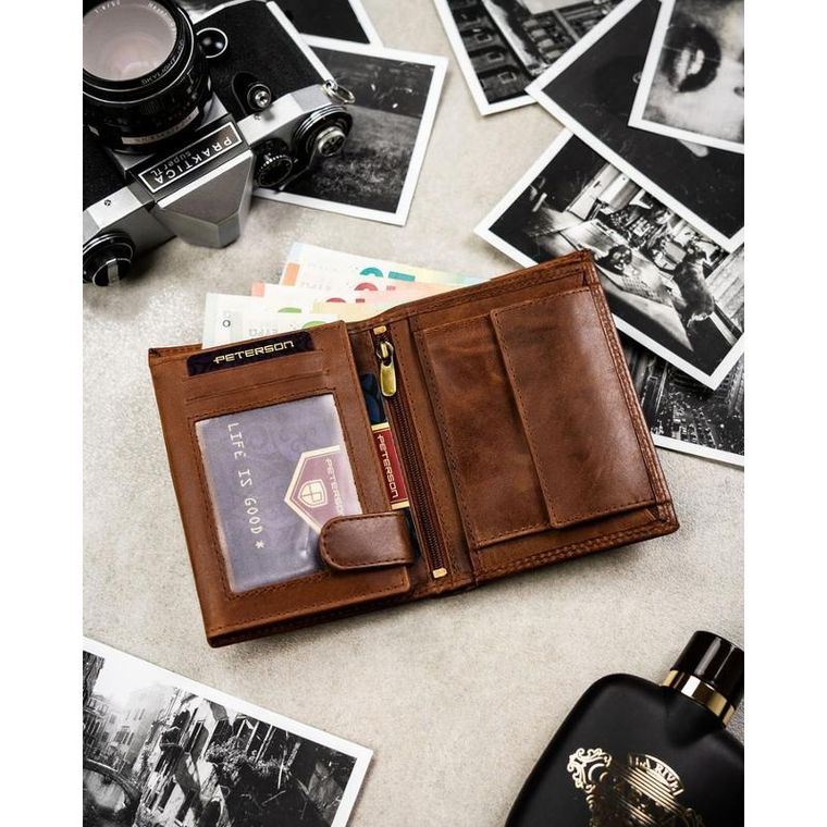 Portfel, brązowy, skórzany, Peterson