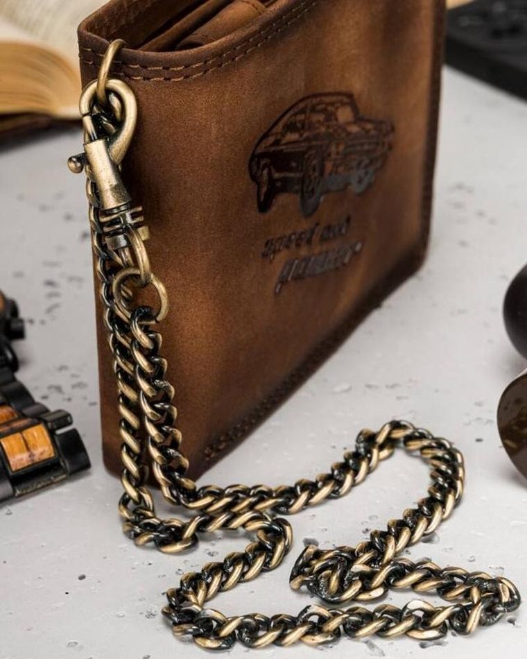 Portfel, brązowy, skórzany, RFID