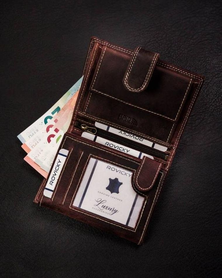 Portfel, brązowy, skórzany, RFID, Always Wild