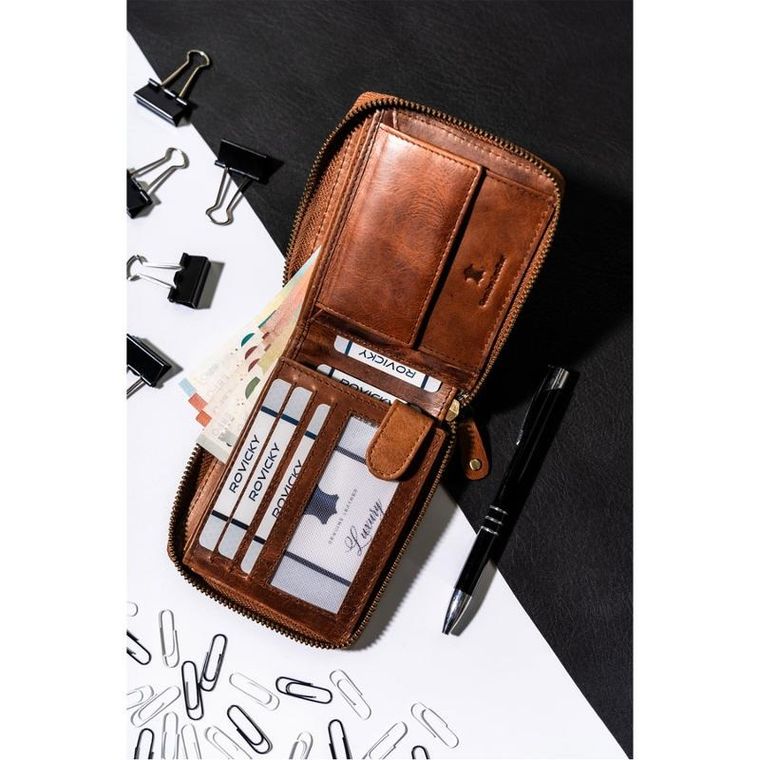 Portfel, brązowy, skórzany, RFID, Always Wild