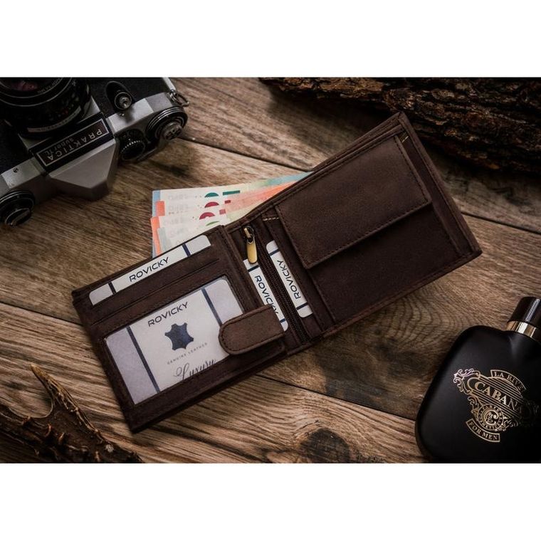 Portfel, brązowy, skórzany, RFID, Always Wild