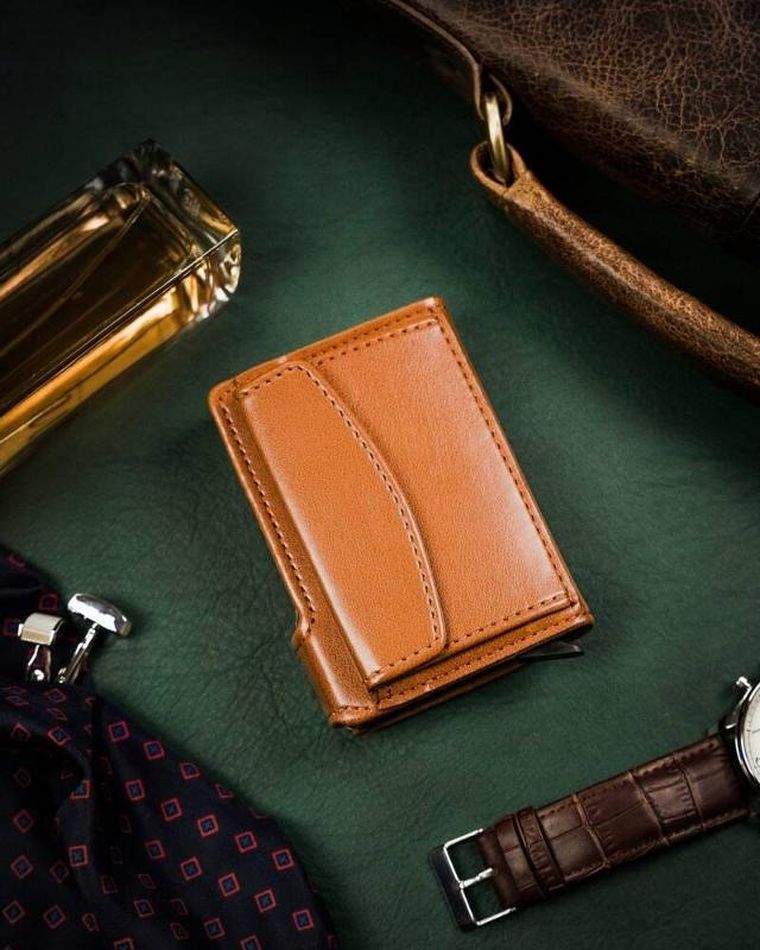 Portfel, brązowy, skórzany, RFID, Peterson