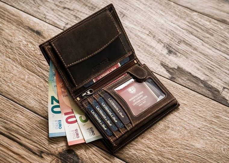 Portfel, brązowy, skórzany, RFID, Peterson