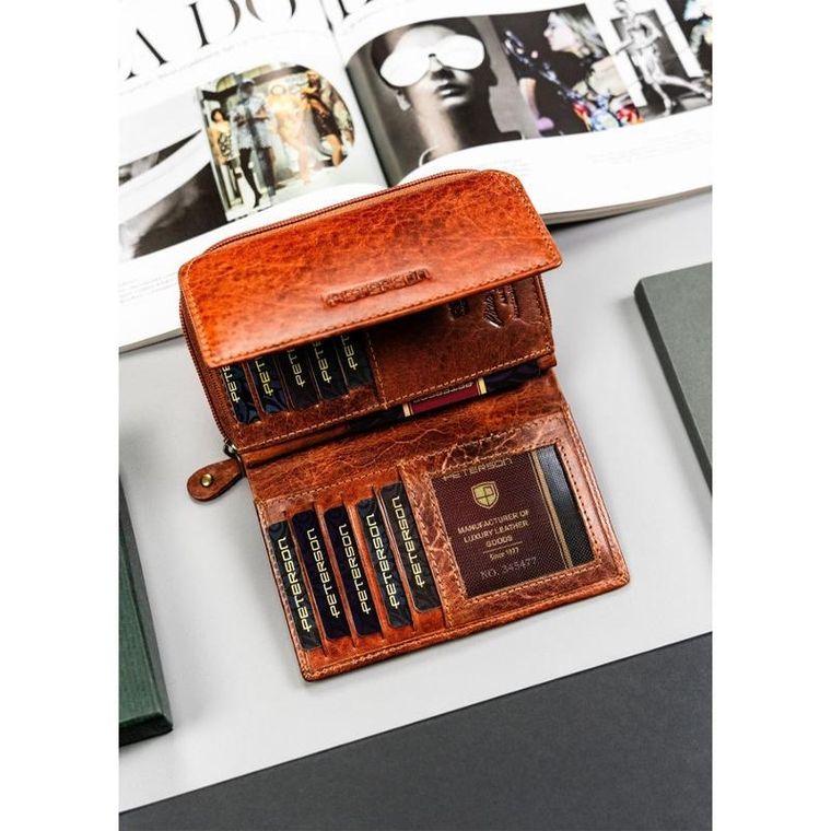 Portfel, brązowy, skórzany, RFID, Peterson