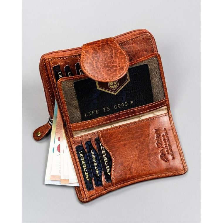 Portfel, brązowy, skórzany, RFID, Peterson