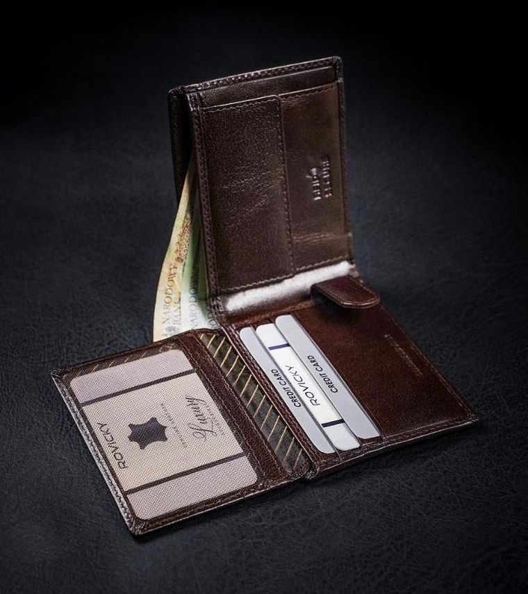 Portfel, brązowy, skórzany, RFID, Rovicky