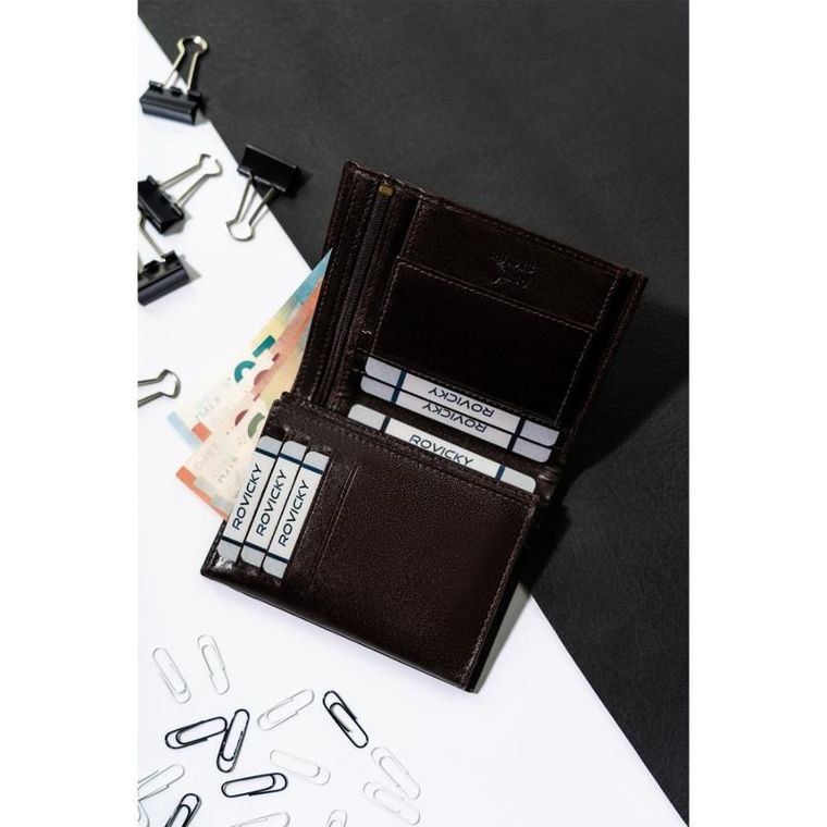 Portfel, brązowy, skórzany, RFID, Rovicky