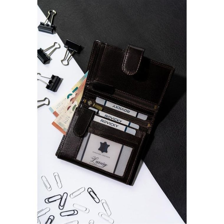 Portfel, brązowy, skórzany, Rovicky