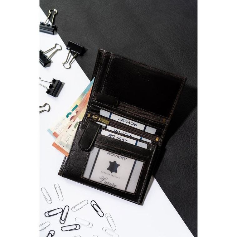 Portfel, brązowy, skórzany, Rovicky