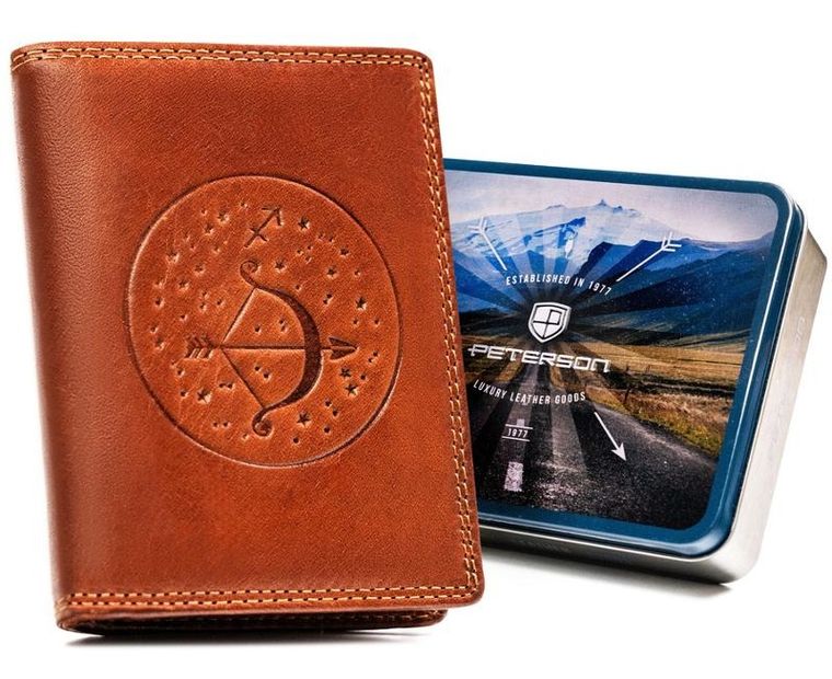 Portfel, brązowy, skórzany, strzelec, Peterson