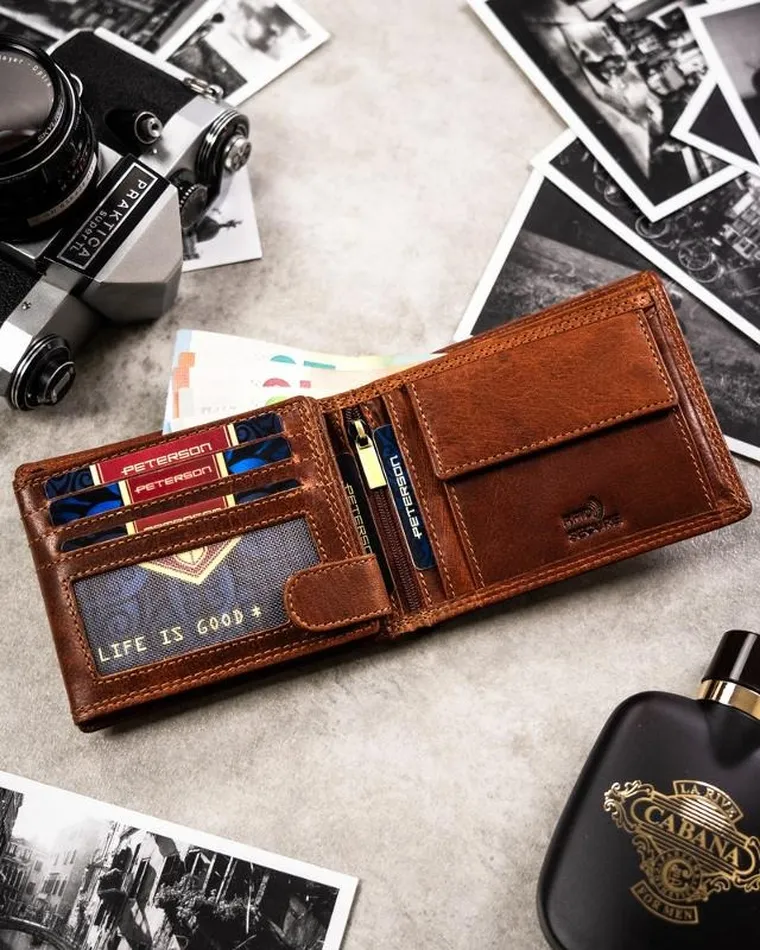 Portfel, brązowy, skórzany, wodnik, Peterson