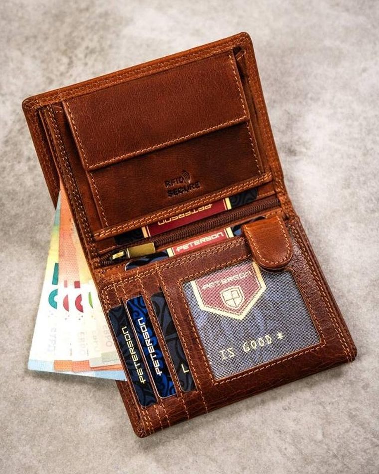 Portfel, brązowy, skórzany, wodnik, Peterson