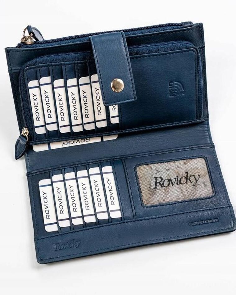 Portfel, ciemnoniebieski, skórzany, RFID, Rovicky