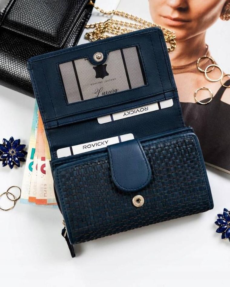 Portfel, ciemnoniebieski, skórzany, RFID, Rovicky