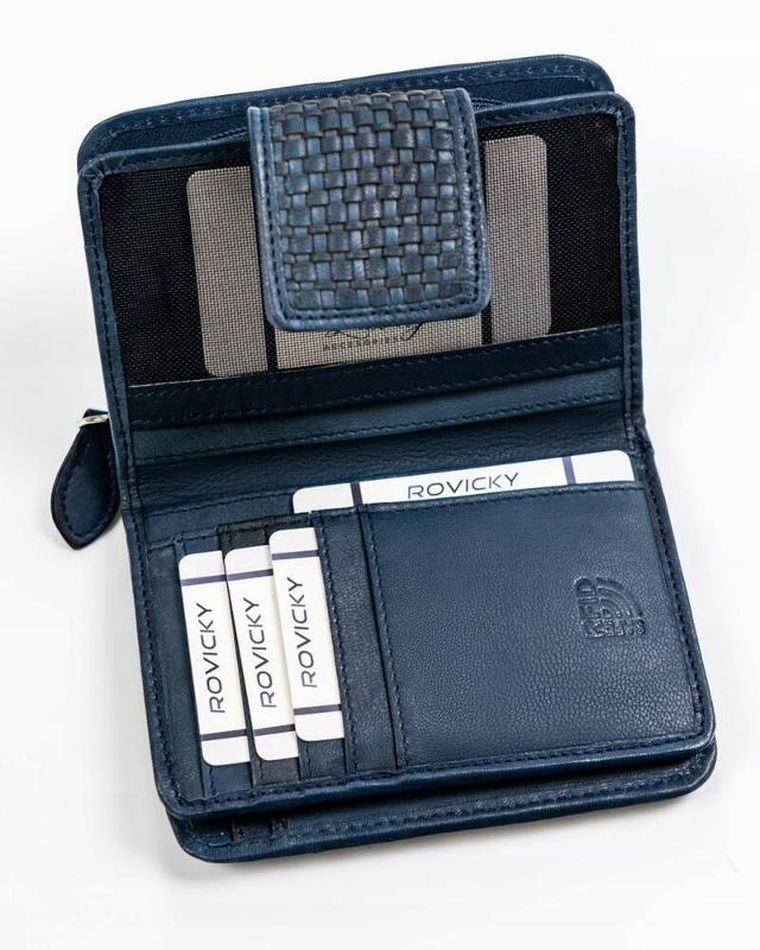 Portfel, ciemnoniebieski, skórzany, RFID, Rovicky