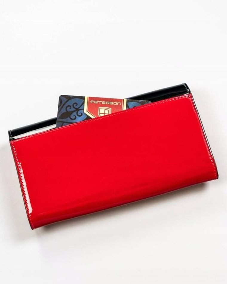 Portfel, czarno-czerwony, skórzany, Peterson