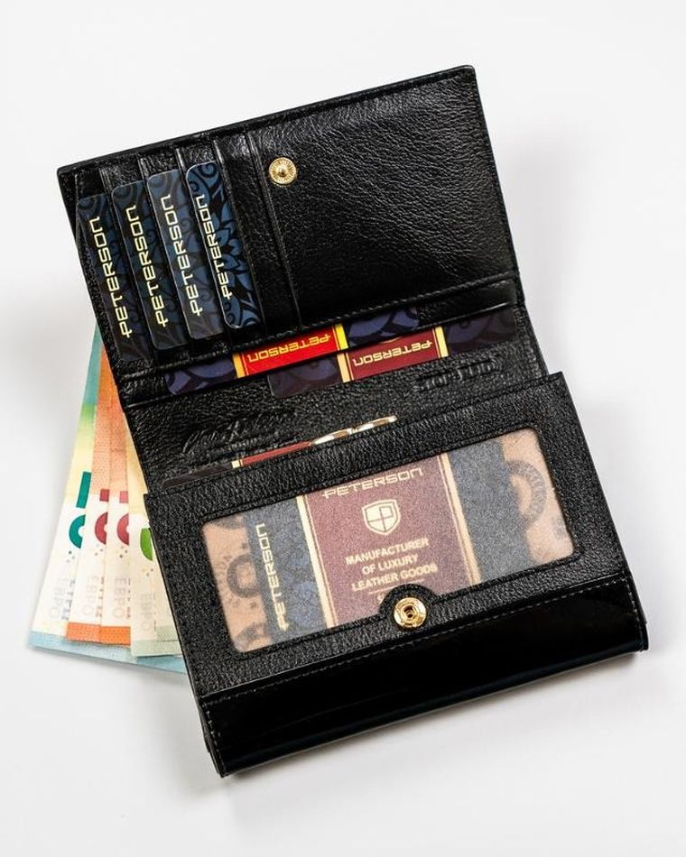 Portfel, czarno-czerwony, skórzany, Peterson