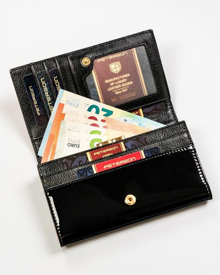 Portfel, czarno-czerwony, skórzany, Peterson