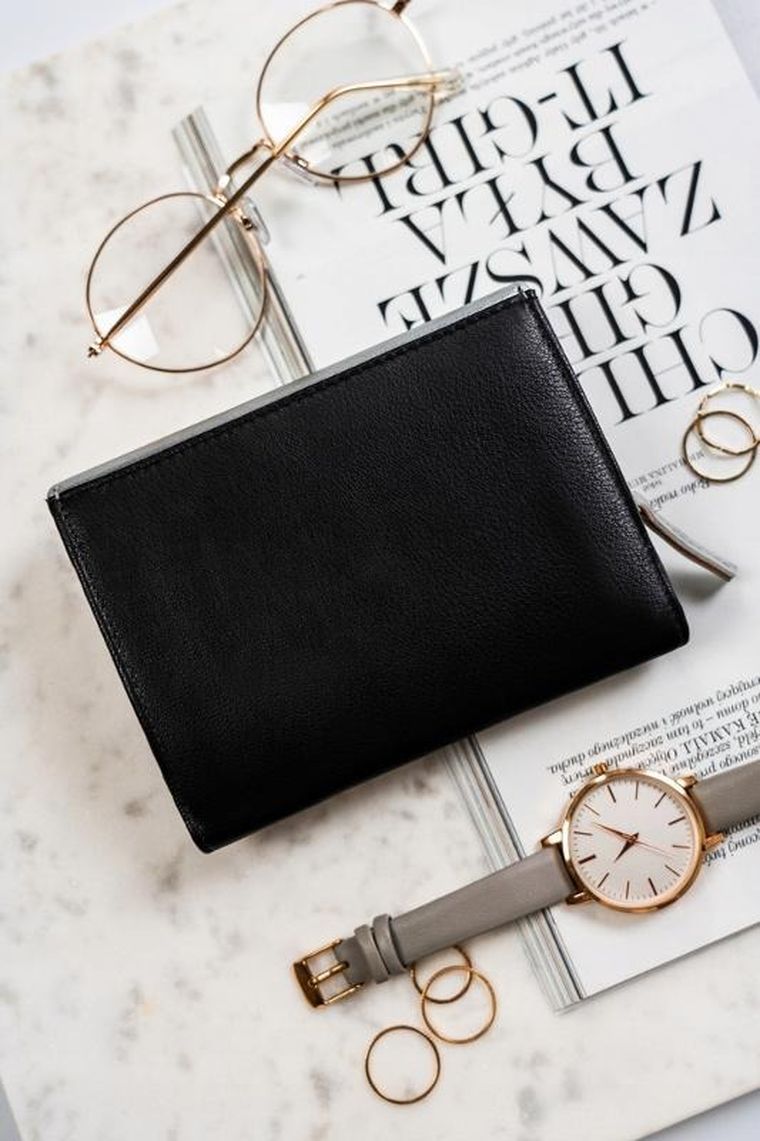 Portfel, czarno-srebrny, skórzany, Rovicky